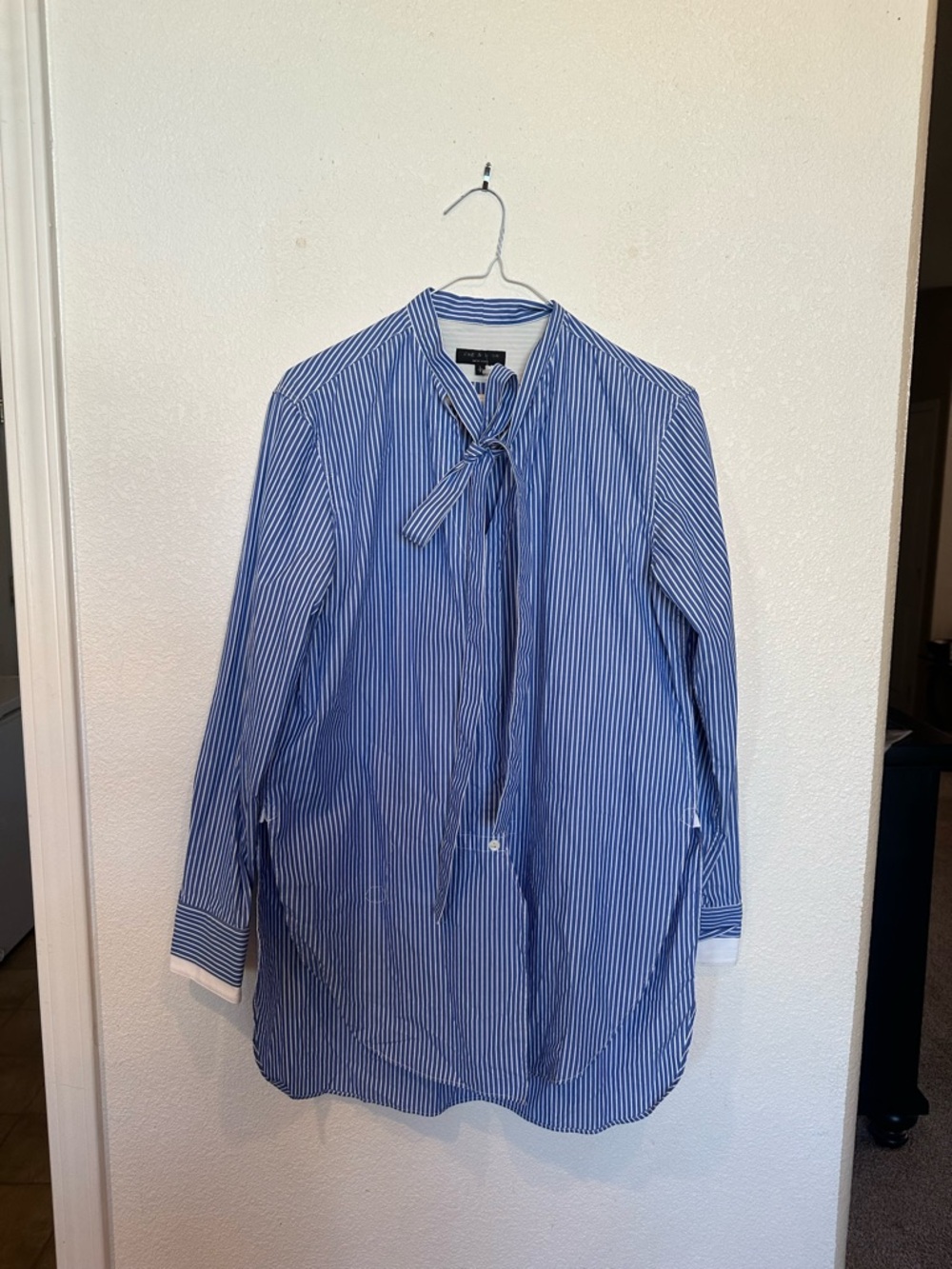 rag & bone Blue and White Striped Tie-Neck Blouse